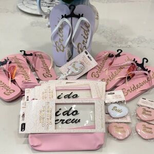 Bridal Party Flip Flops and 'I Do' Cosmetic Bag Set - Pink & White